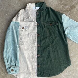 Two-Tone Green and Cream Button-Up Shirt